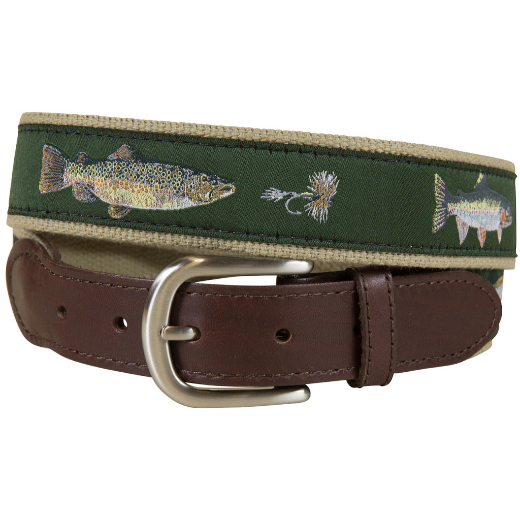 Belted Cow Freshwater Fish & Flies Leather Tab Belt - The Compleat Angler