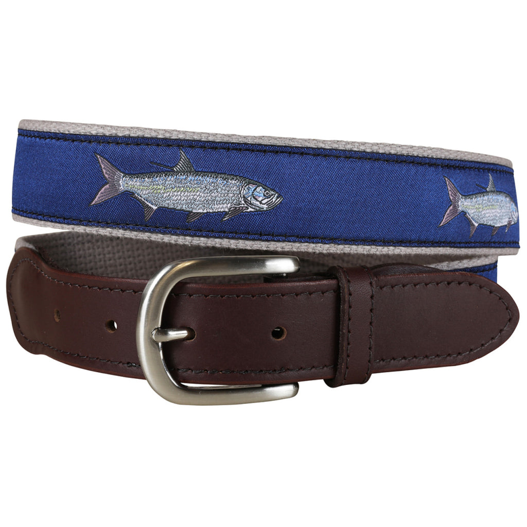 Belted Cow Tarpon Leather Tab Belt 42 / Blue