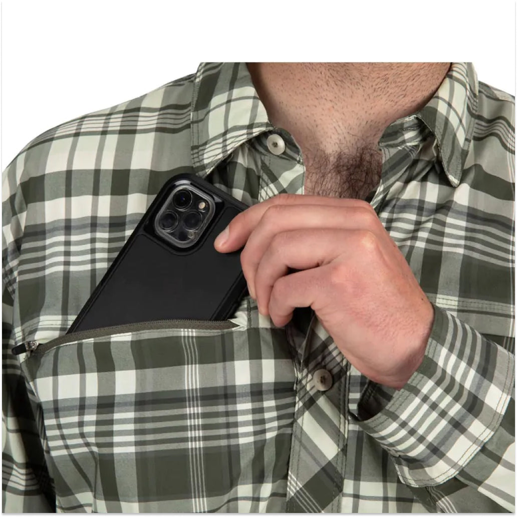 ORVIS tech woven short sleeve fishing shirt plaid quick dry UV protection  men XL 