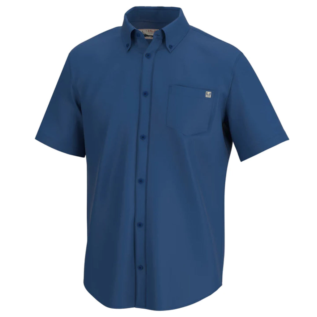 HUK Mens Tide Point Solid Short Sleeve Shirt, for Men Button Down